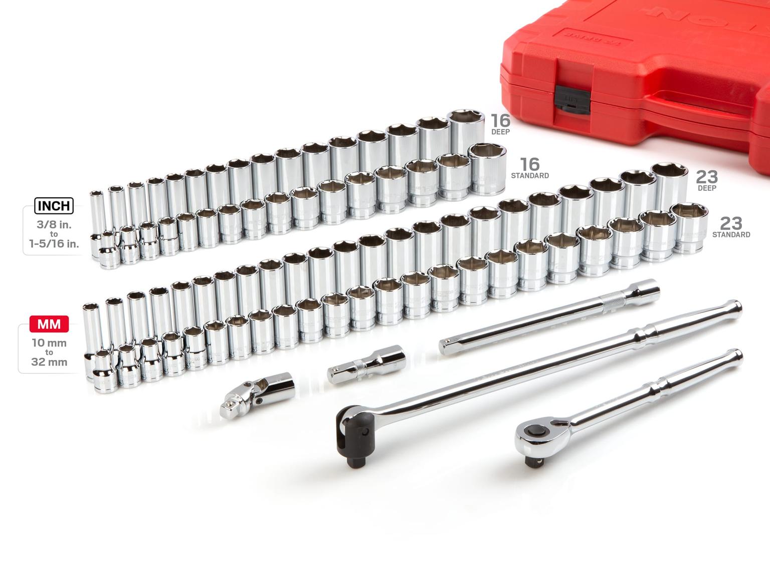 TEKTON SKT25302-D 1/2 Inch Drive 6-Point Socket and Ratchet Set, 83-Piece (3/8 - 1-5/16 in., 10-32 mm)