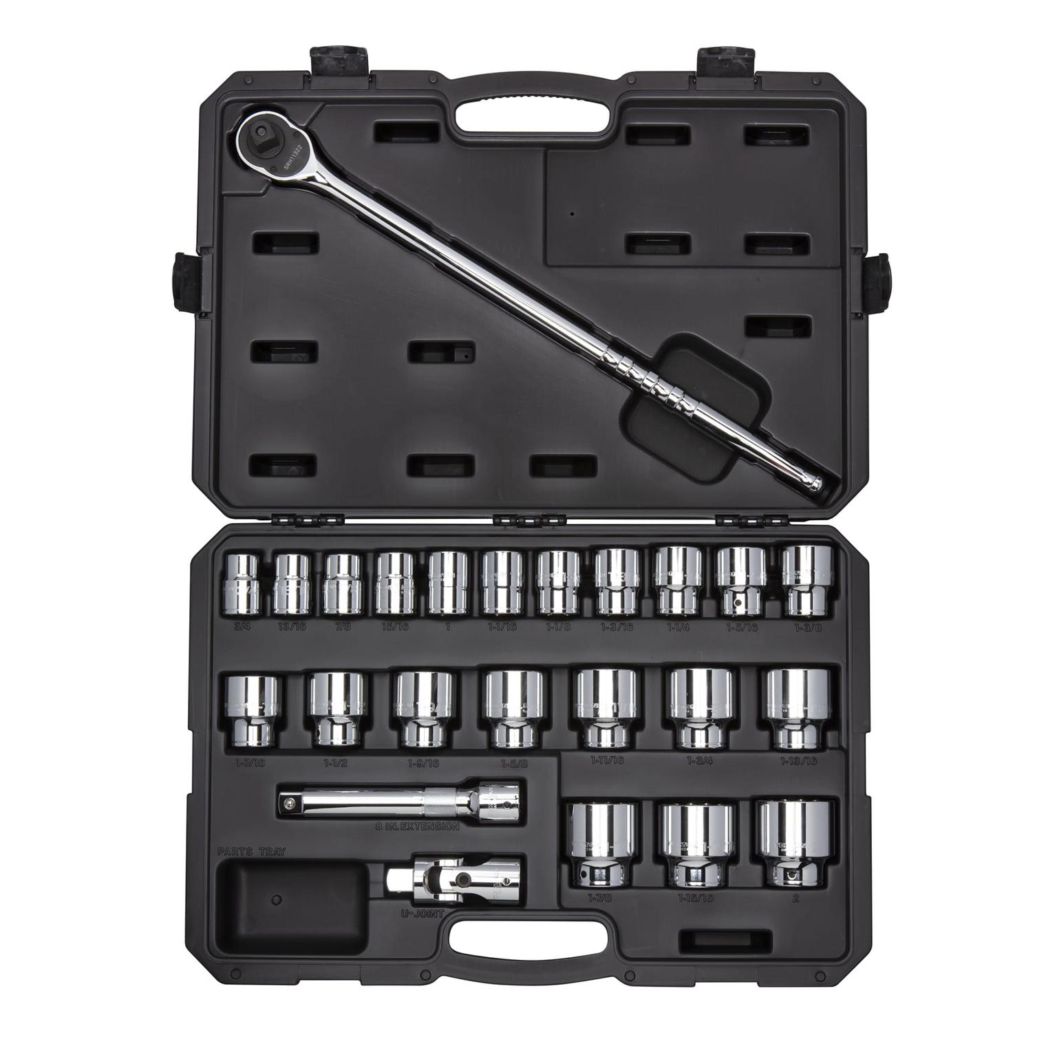3/4 Inch Drive 6-Point Socket and Ratchet Set with Case (24-Piece)