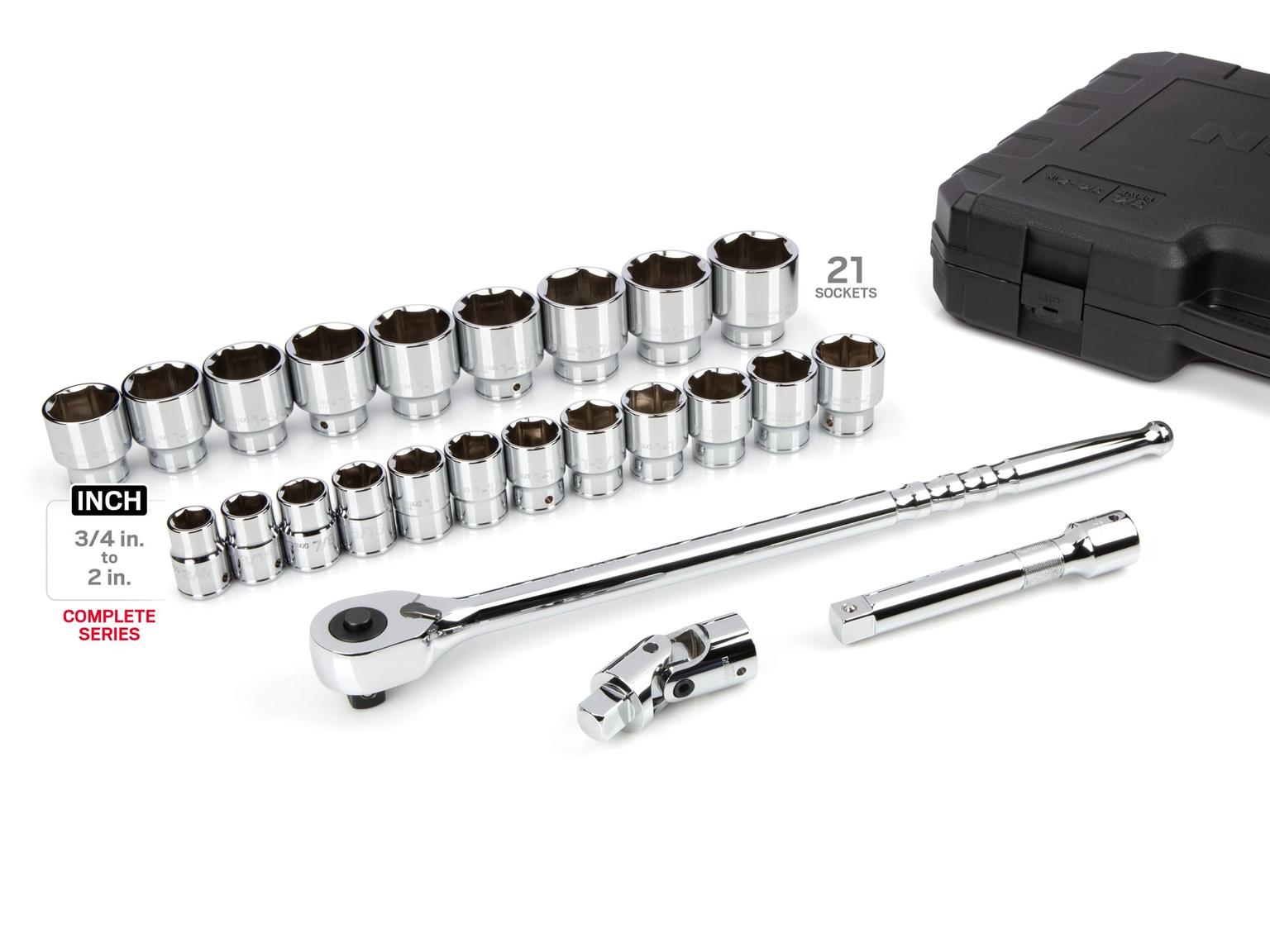 TEKTON SKT35104-T 3/4 Inch Drive 6-Point Socket and Ratchet Set, 24-Piece (3/4-2 in.)