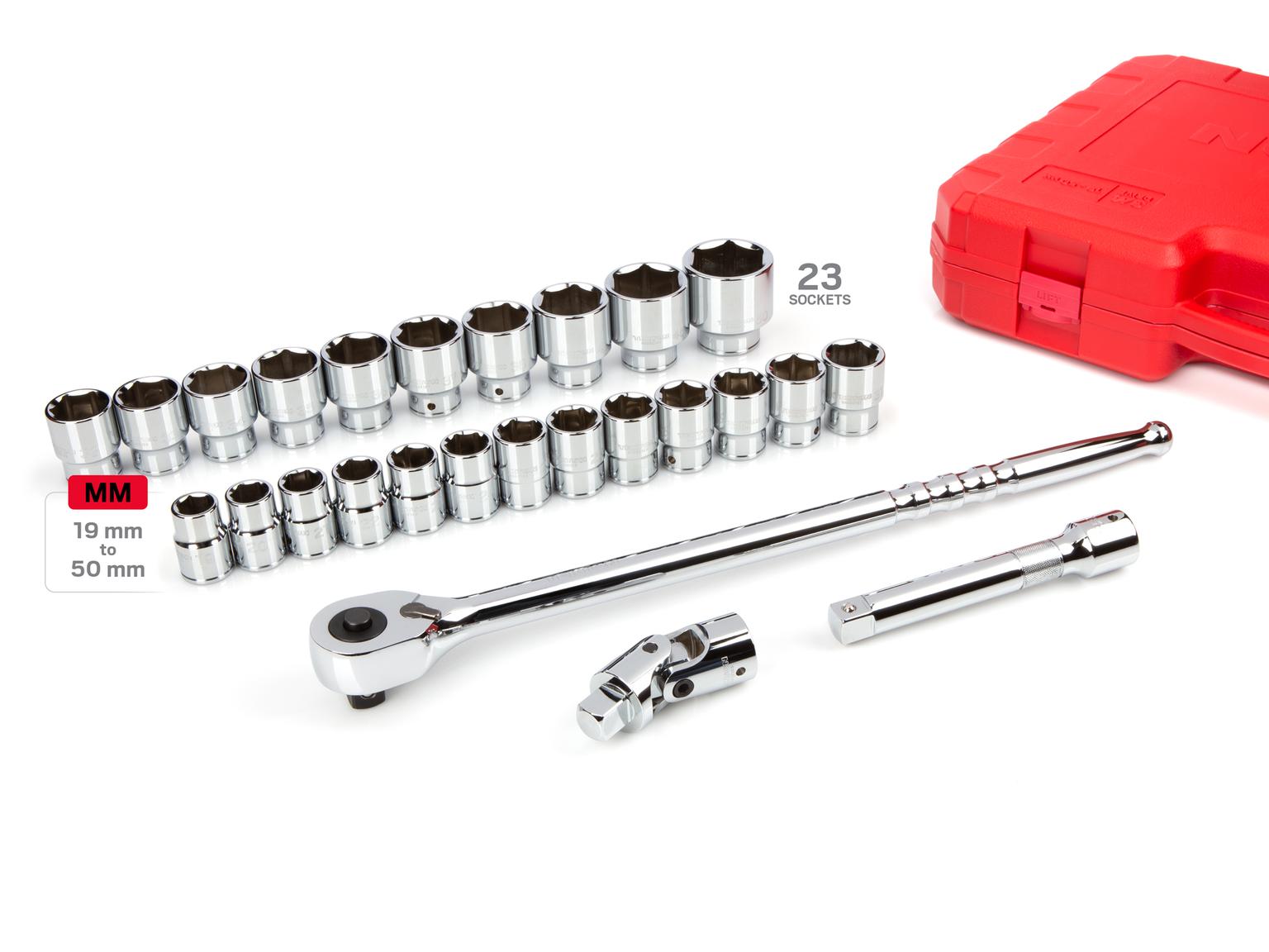 TEKTON SKT35204-T 3/4 Inch Drive 6-Point Socket and Ratchet Set, 26-Piece (19-50 mm)