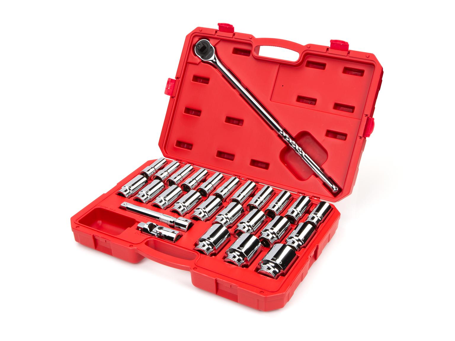 TEKTON SKT35206-T 3/4 Inch Drive Deep 6-Point Socket and Ratchet Set, 26-Piece (19-50 mm)