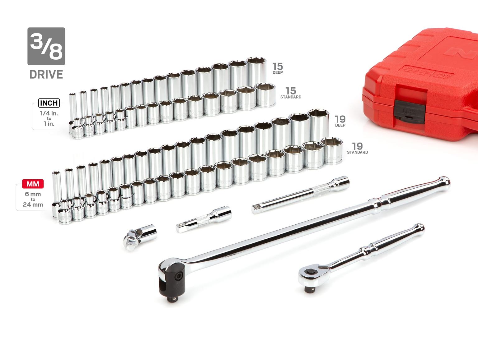 TEKTON SKT95304-T 1/4, 3/8, 1/2 Inch Drive 6-Point Socket and Ratchet Set (212-Piece)