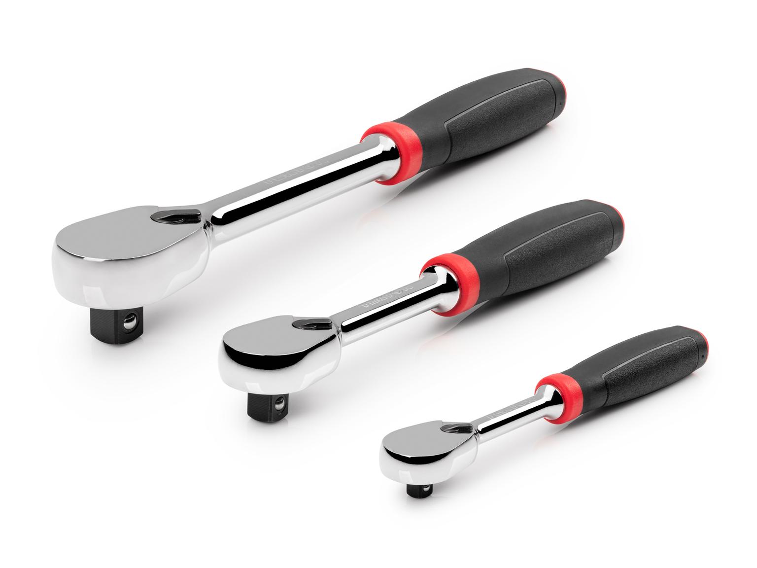 TEKTON SRH91002-T 1/4, 3/8, 1/2 Inch Drive Comfort Grip Ratchet Set (3-Piece)