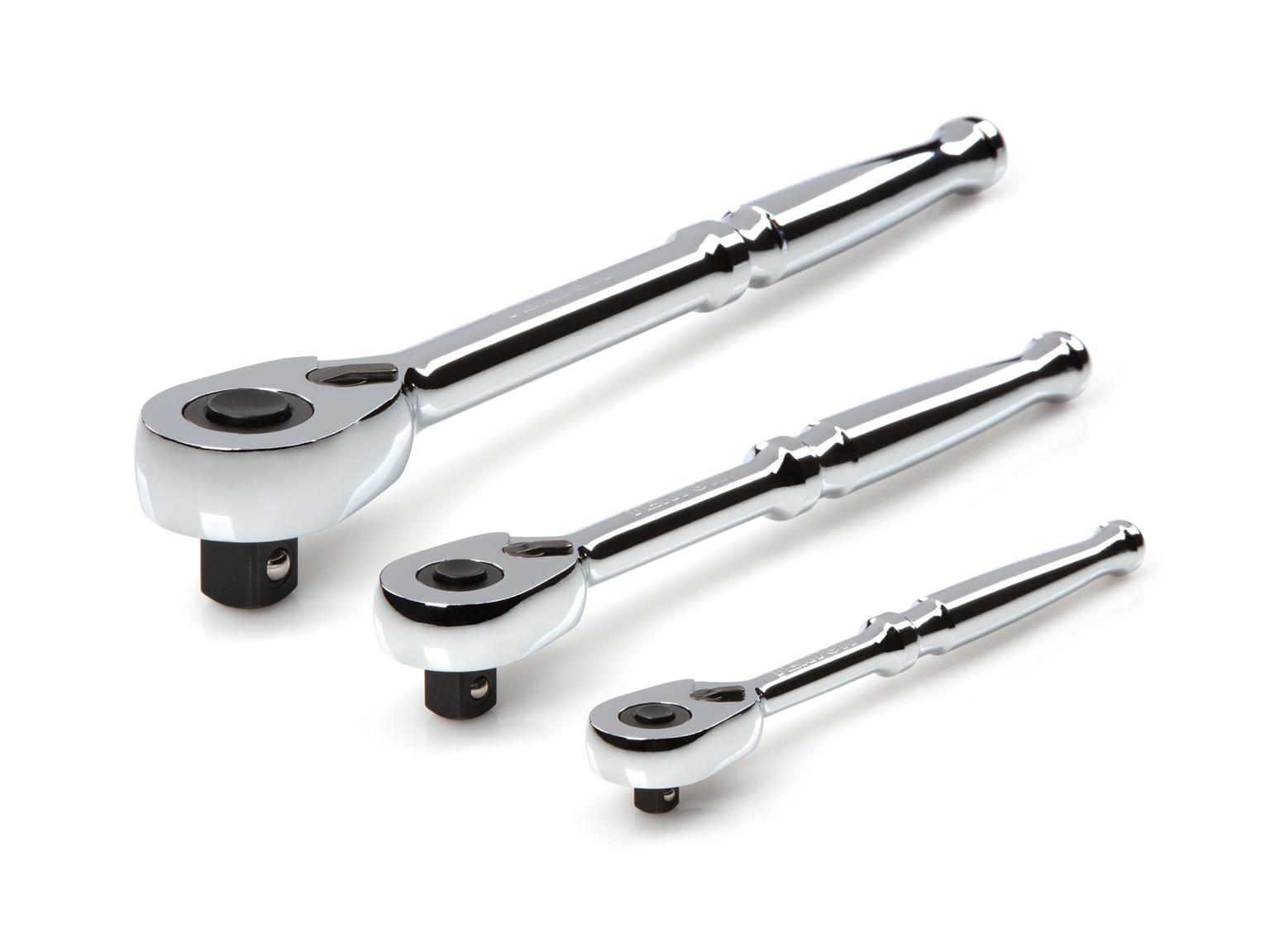 TEKTON SRH91100-T 1/4, 3/8, 1/2 Inch Drive Quick-Release Ratchet Set (3-Piece)