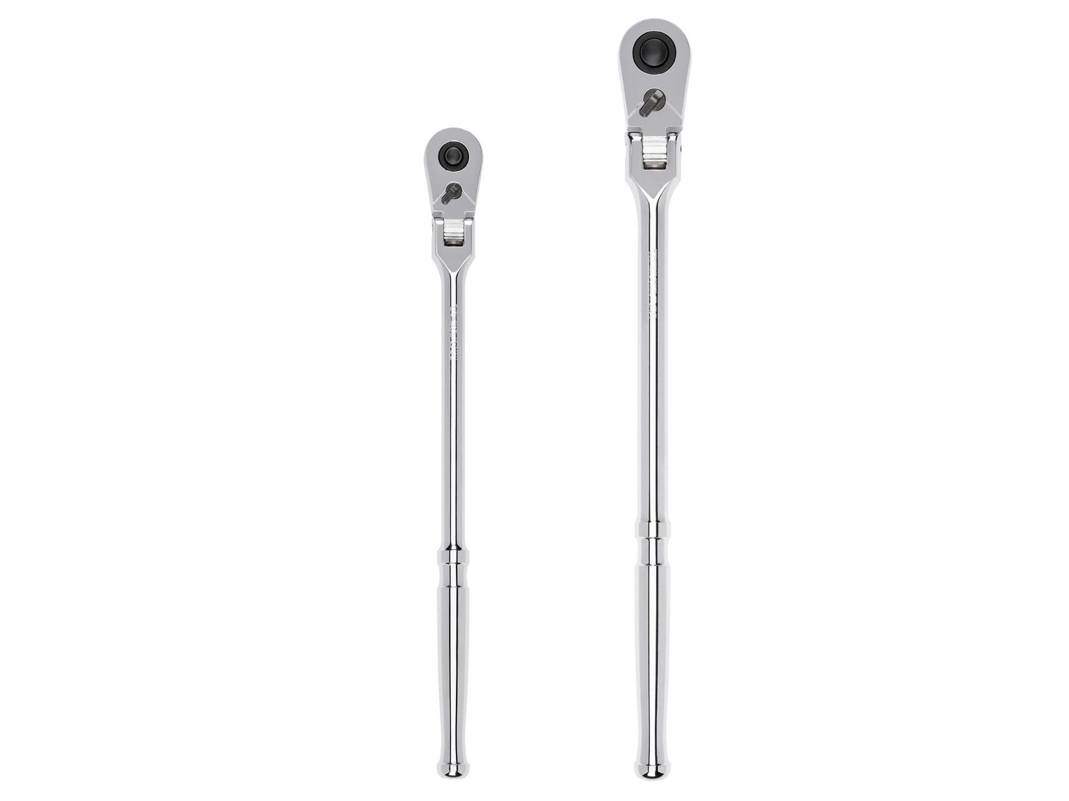 3/8, 1/2 Inch Drive Flex Head Quick-Release Long Ratchet Set (2-Piece)