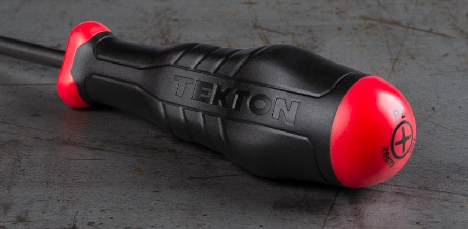 The tri-lobed handle end of a Tekton high-torque screwdriver.