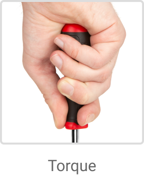 Photo of a hand gripping the spinner handle labeled 'Torque'