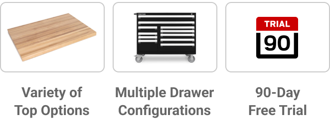 Variety of top options, multiple drawer configurations, and 90-day free trial