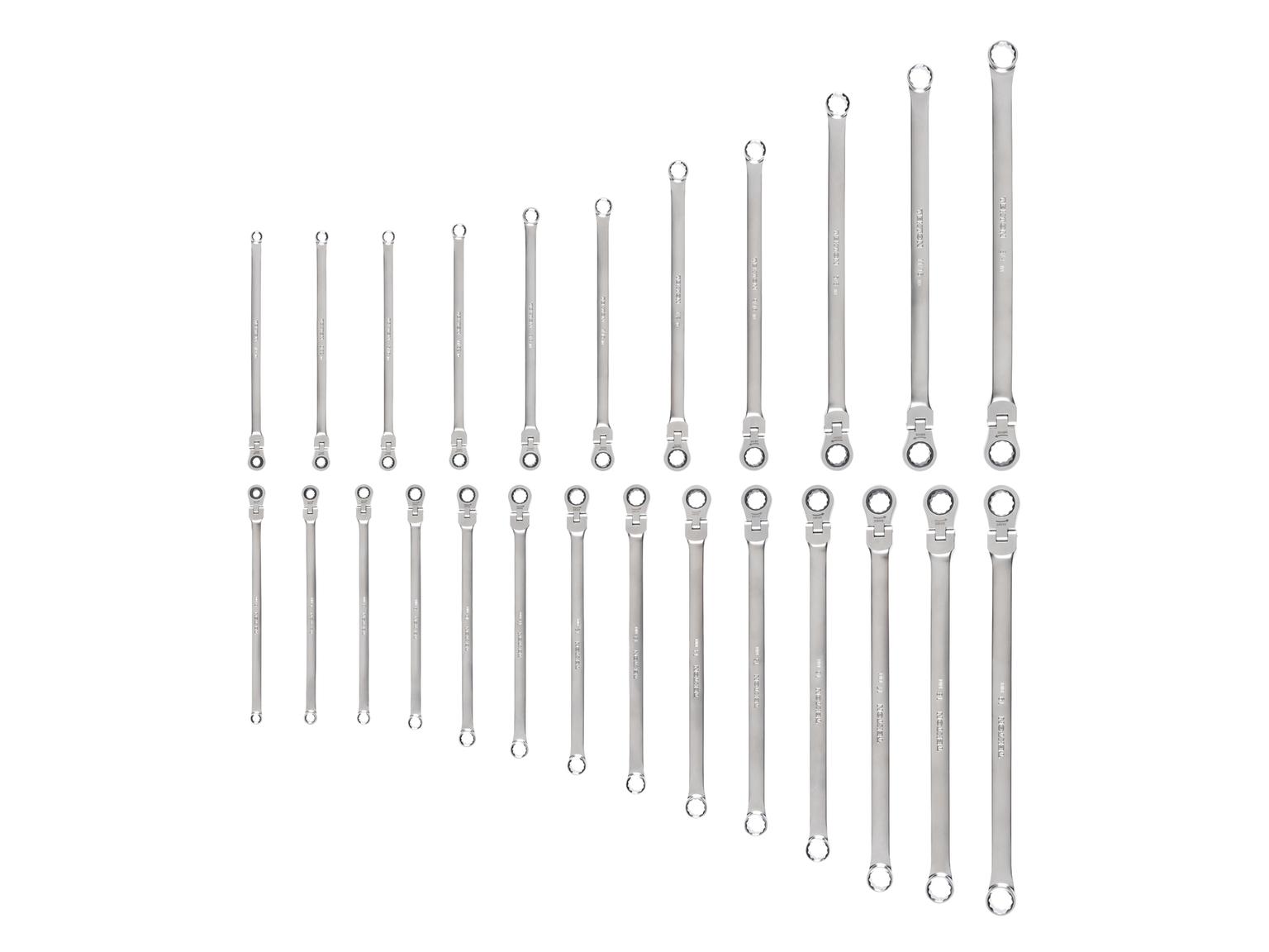 Long Fixed/Flex Head 12-Point Ratcheting Box End Wrench Set (25-Piece)