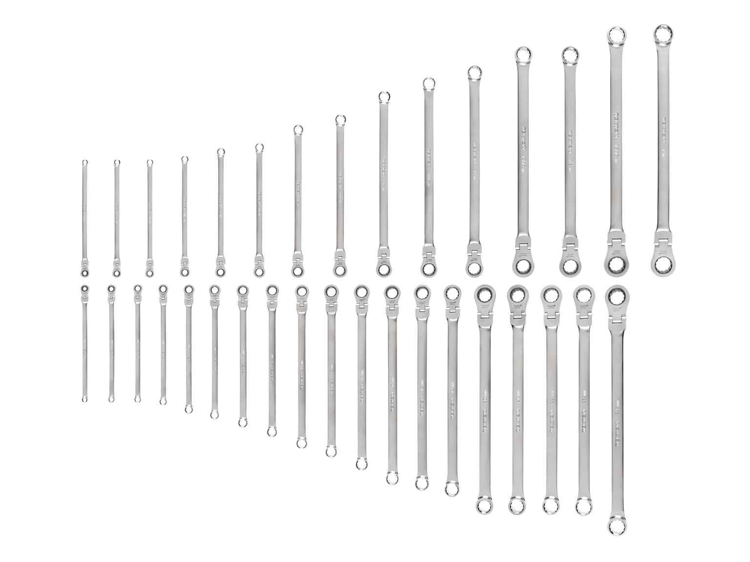 Long Fixed/Flex Head 12-Point Ratcheting Box End Wrench Set (34-Piece)